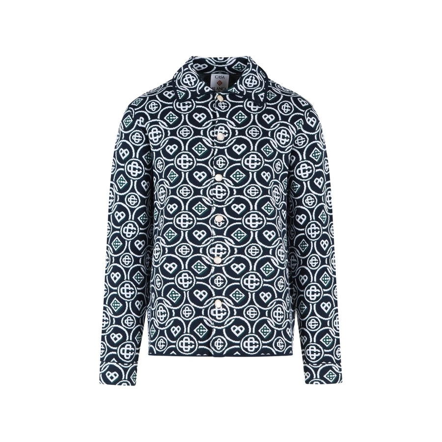 Monogram Print Cotton Shirt Blue/white