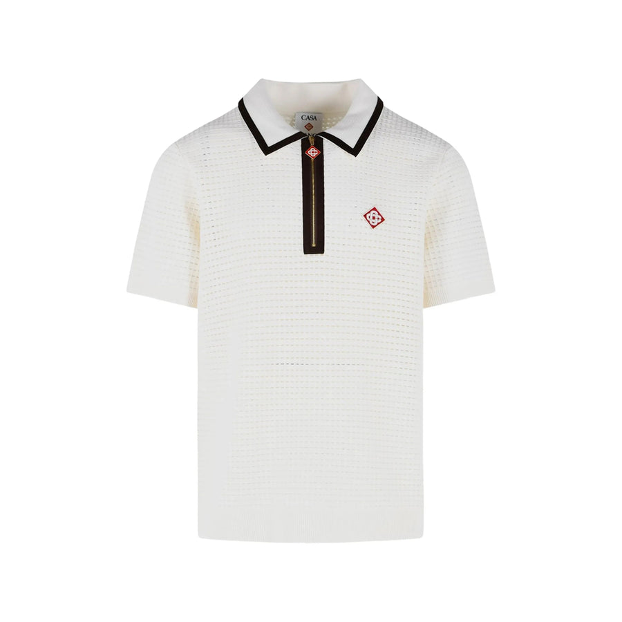 Waffle-Stitch Wool Polo Sweater Neutrals Shirts