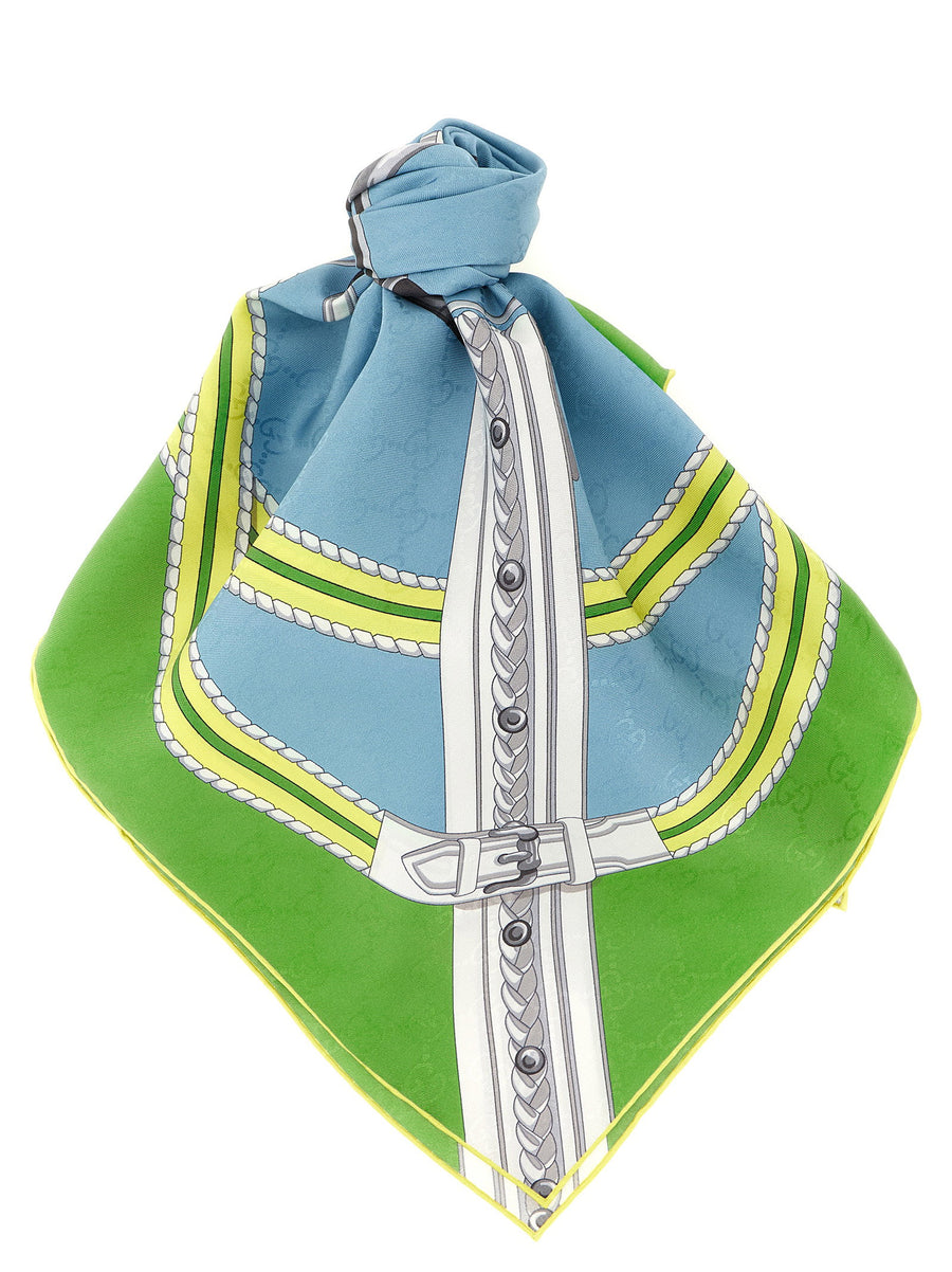 Gucci Horsebit Jacquard Silk Scarf — Blue