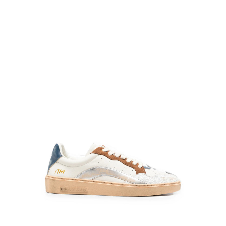 Sneakers White And Blue Distressed Leather White/blue Calf Trainers