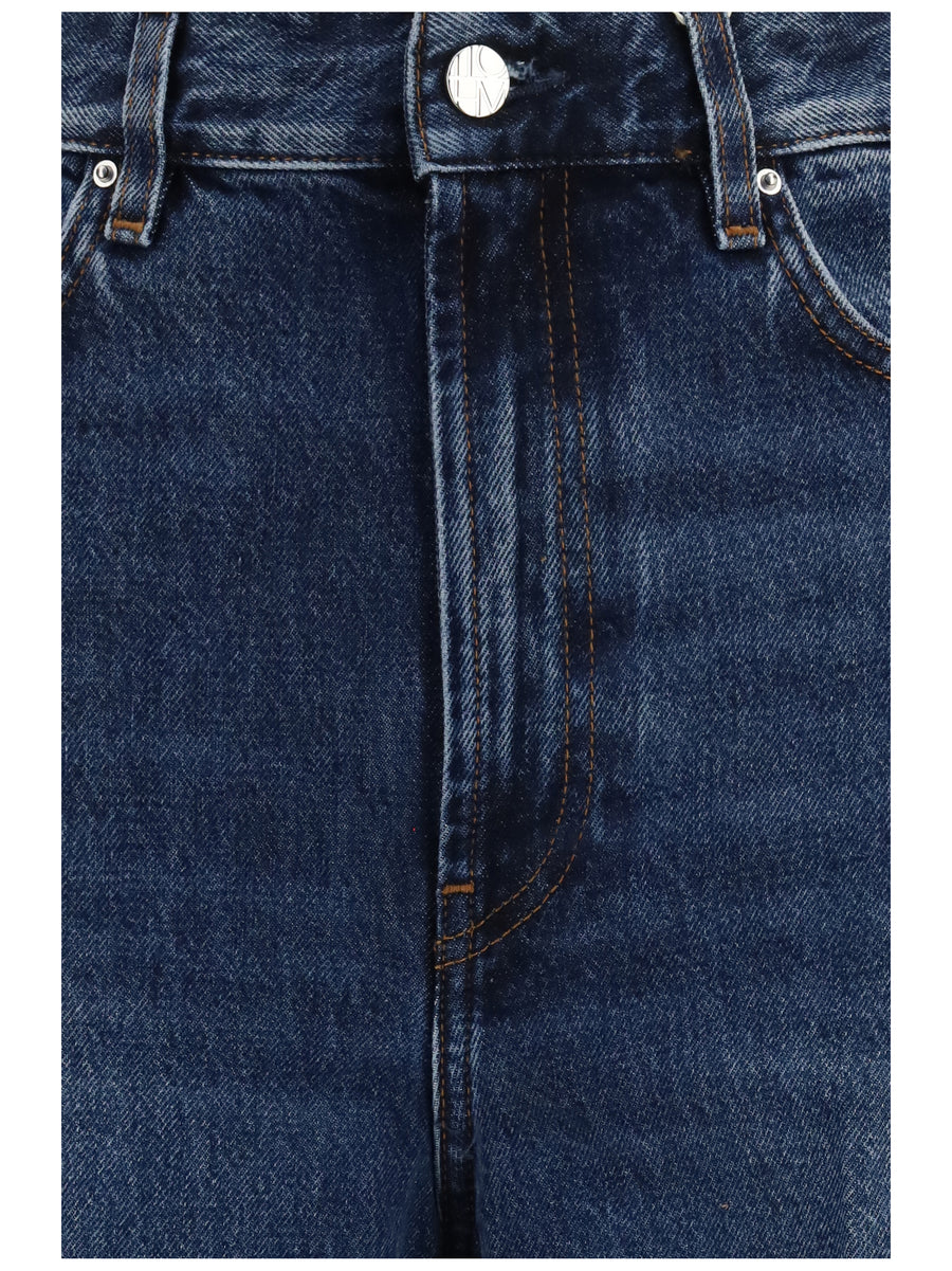 Wide-Leg Denim Jeans Dark Blue Cotton