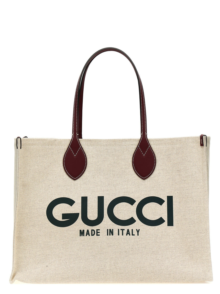 Gucci Canvas Logo Print Tote Bag — Beige