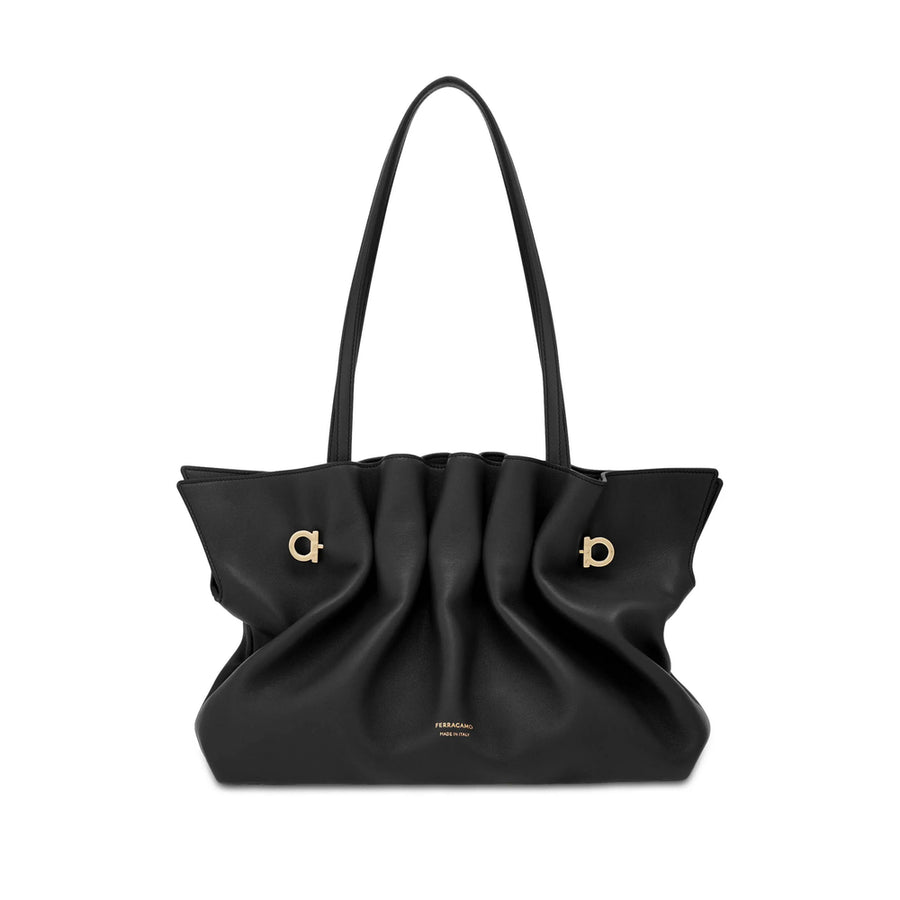 Shoulder Bag Gancini Nappa Leather Black Lambskin; Lining: Fabric