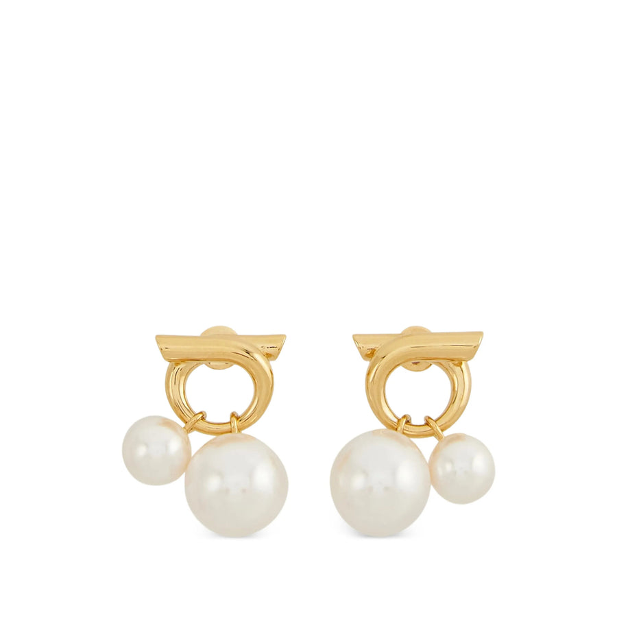 Gancini Stud Earrings Gold-White Gold/white Brass