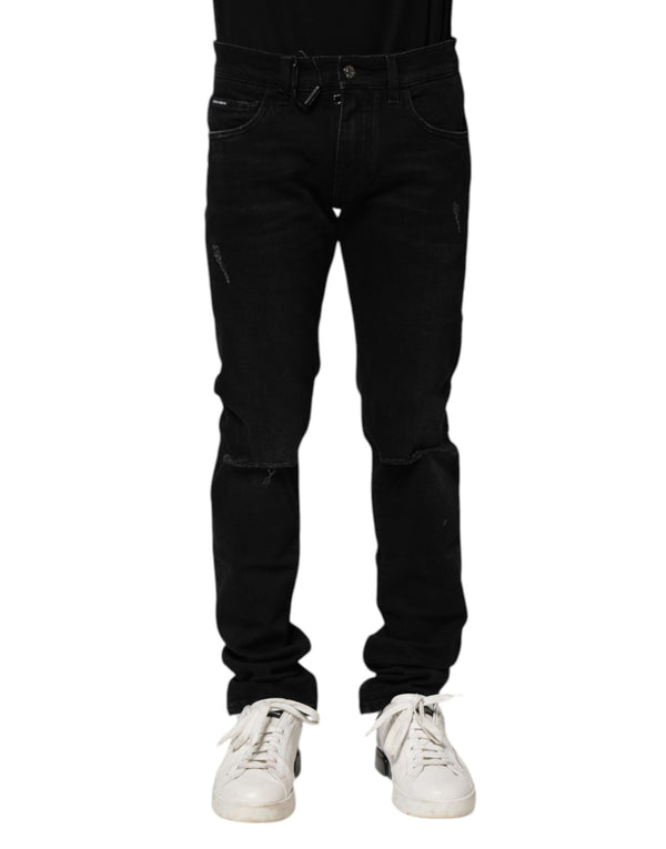 Black Cotton Skinny Men Denim Jeans Elastane Clothing