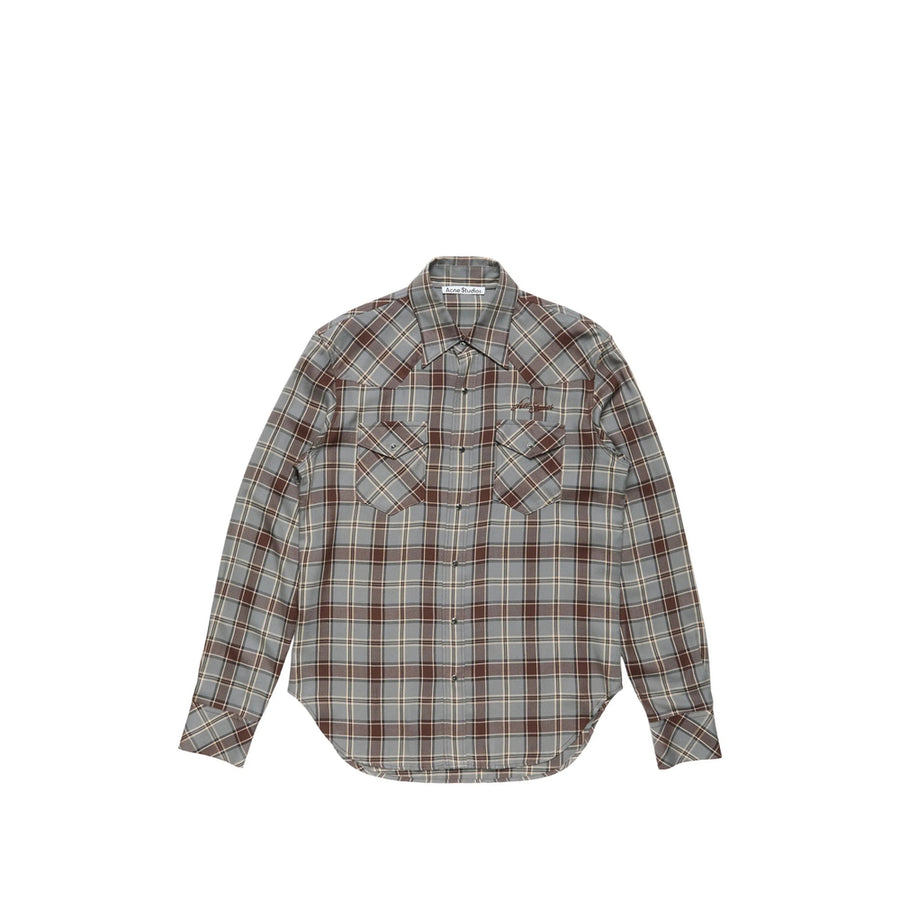 Check Pattern Western Shirt Grey/brown Viscose