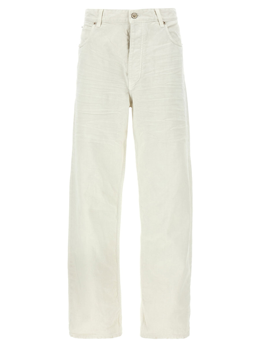 Balenciaga Vintage Wrinkled Cotton Denim Jeans — cream