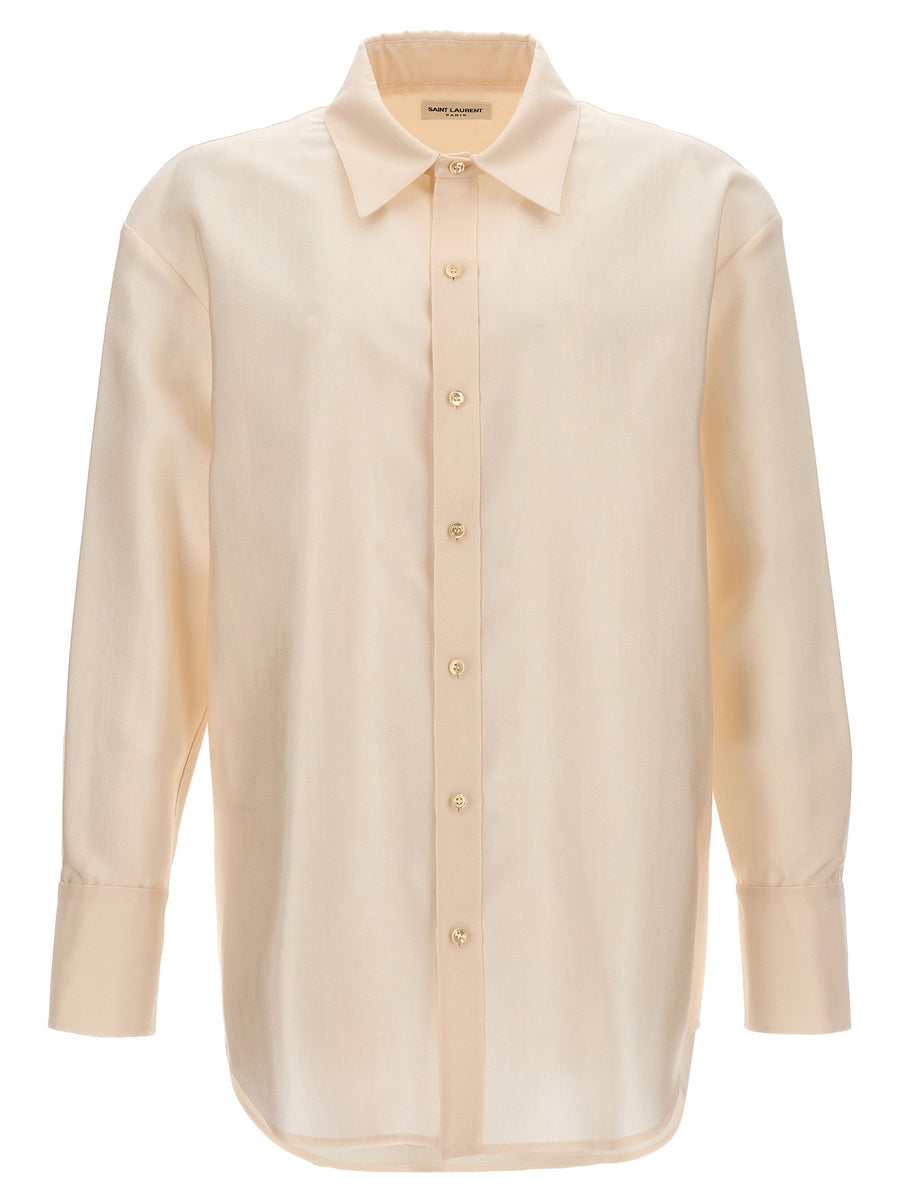 Saint Laurent Faille Wool Blend Shirt — Cream
