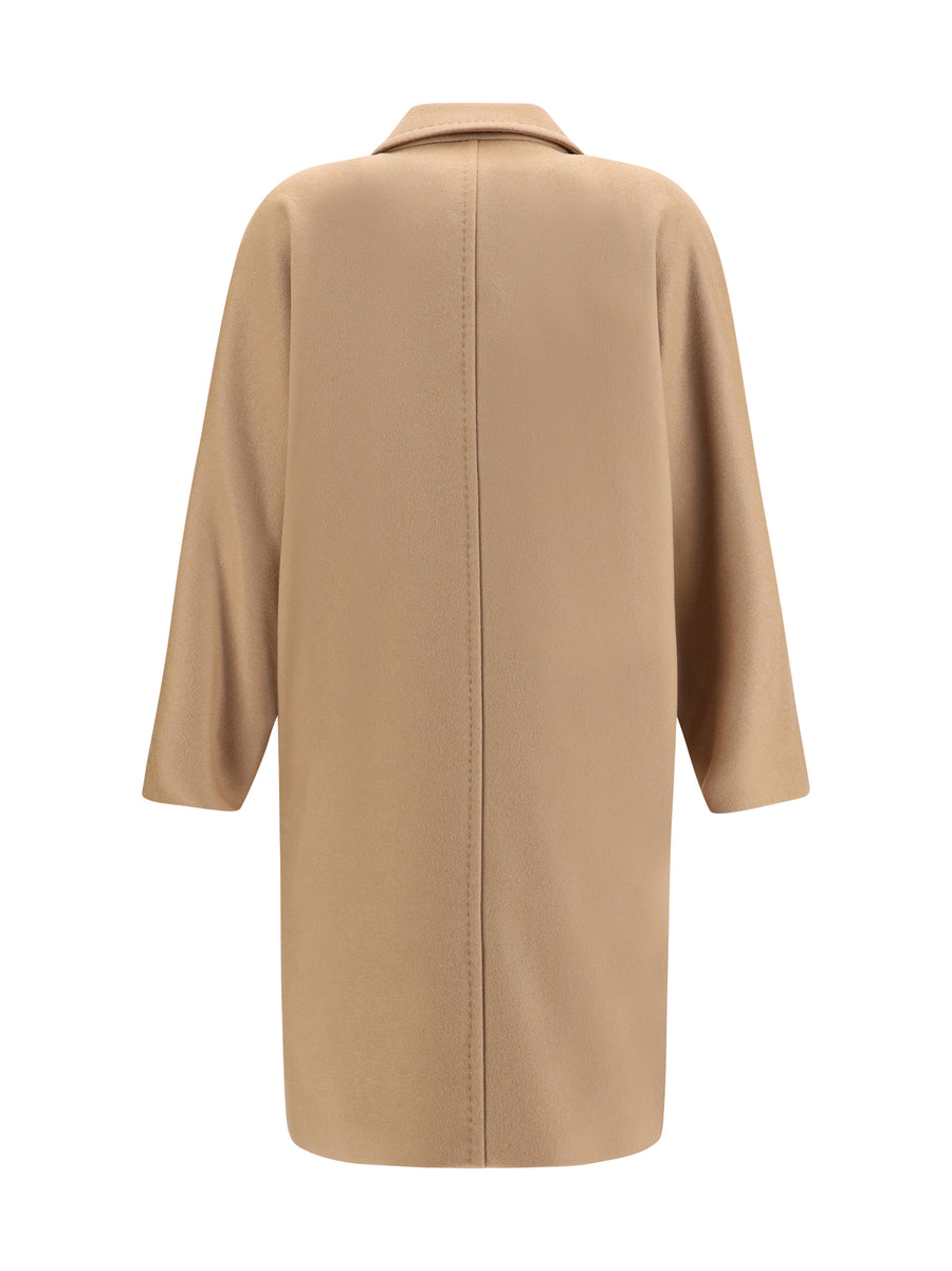 Coat Double-Breasted Wool Drap Camel Fleece (ovis Aries)