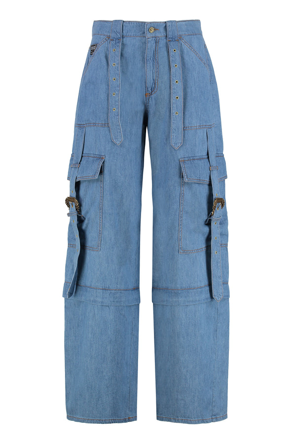 Denim Cotton Cargo Wide‑leg Trousers Wide-leg