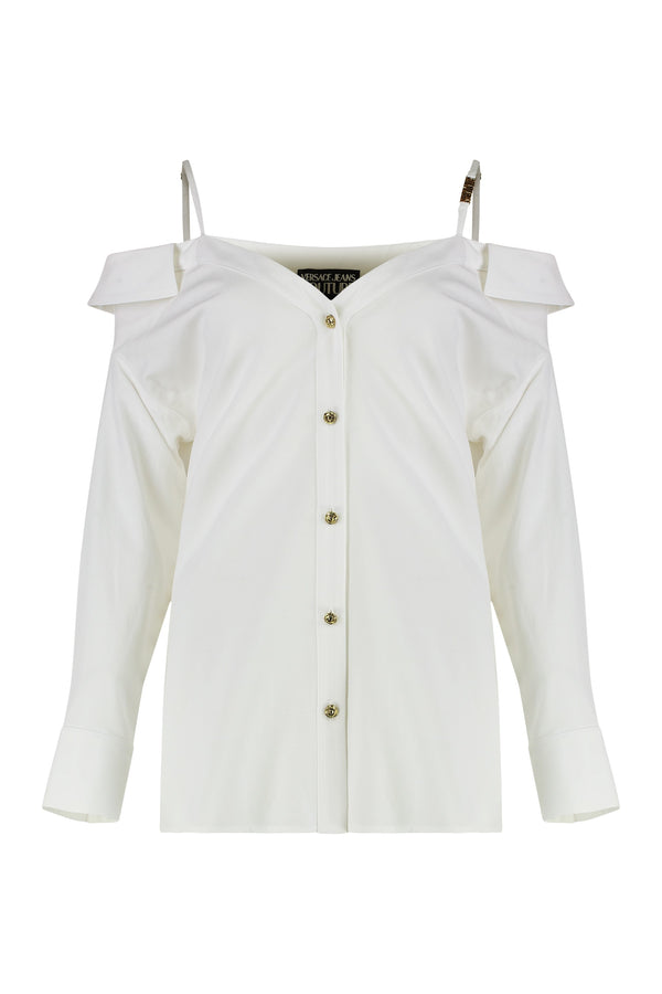 Off-Shoulder Embellished Shirt White Viscose
