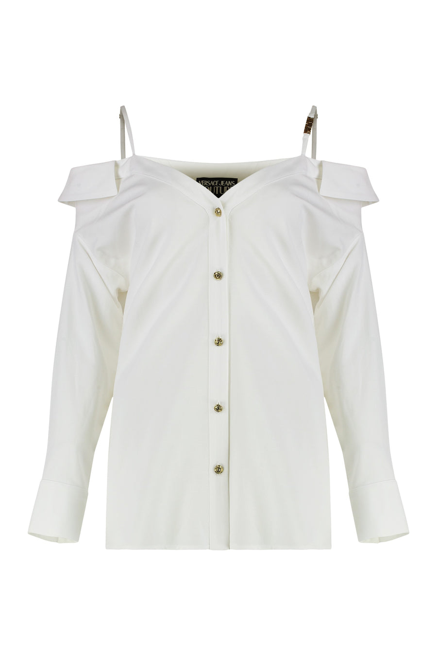 Off-Shoulder Embellished Shirt White Viscose