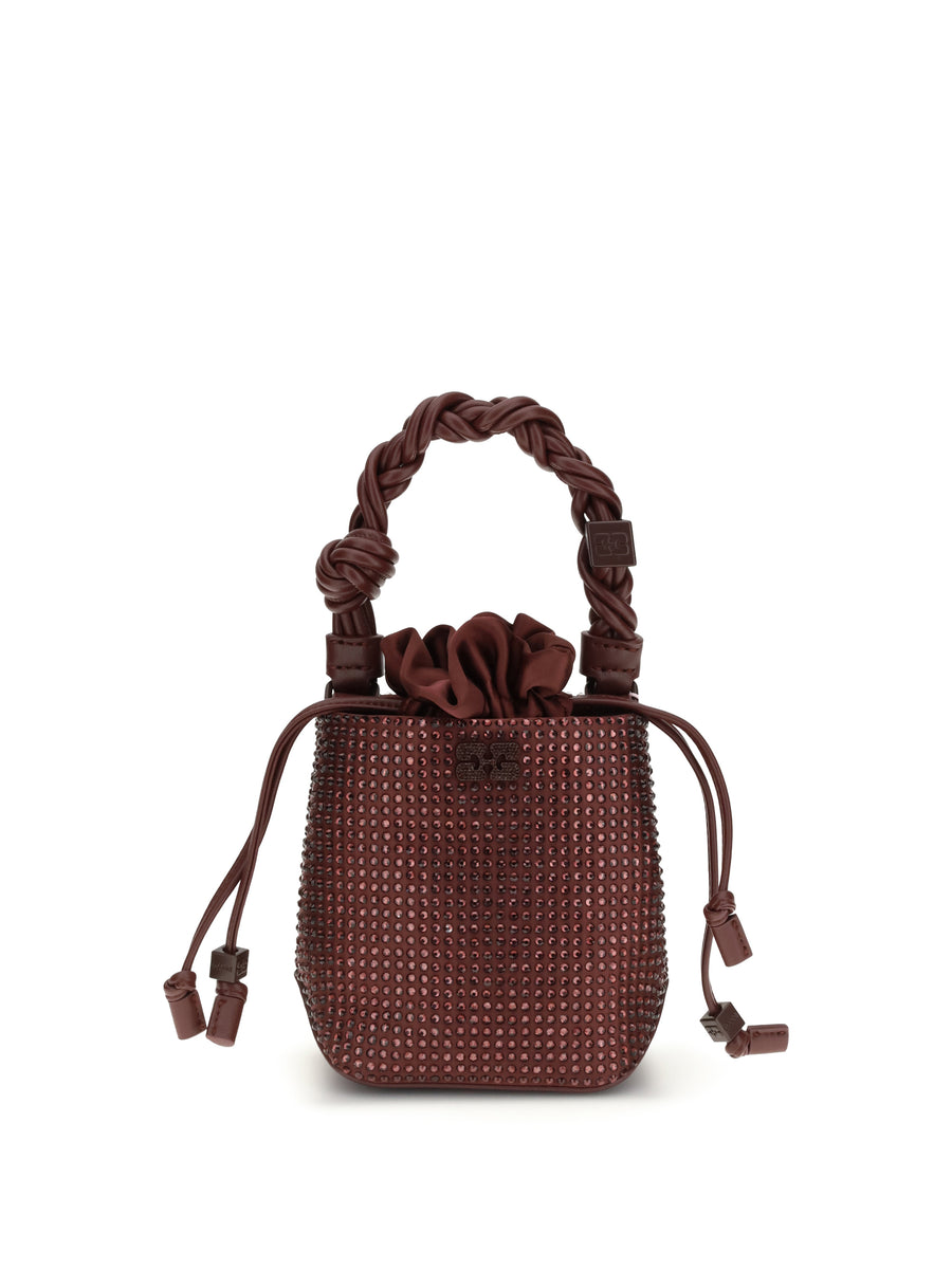Ganni 100% Recycled Polyester bucket bag in burgundy