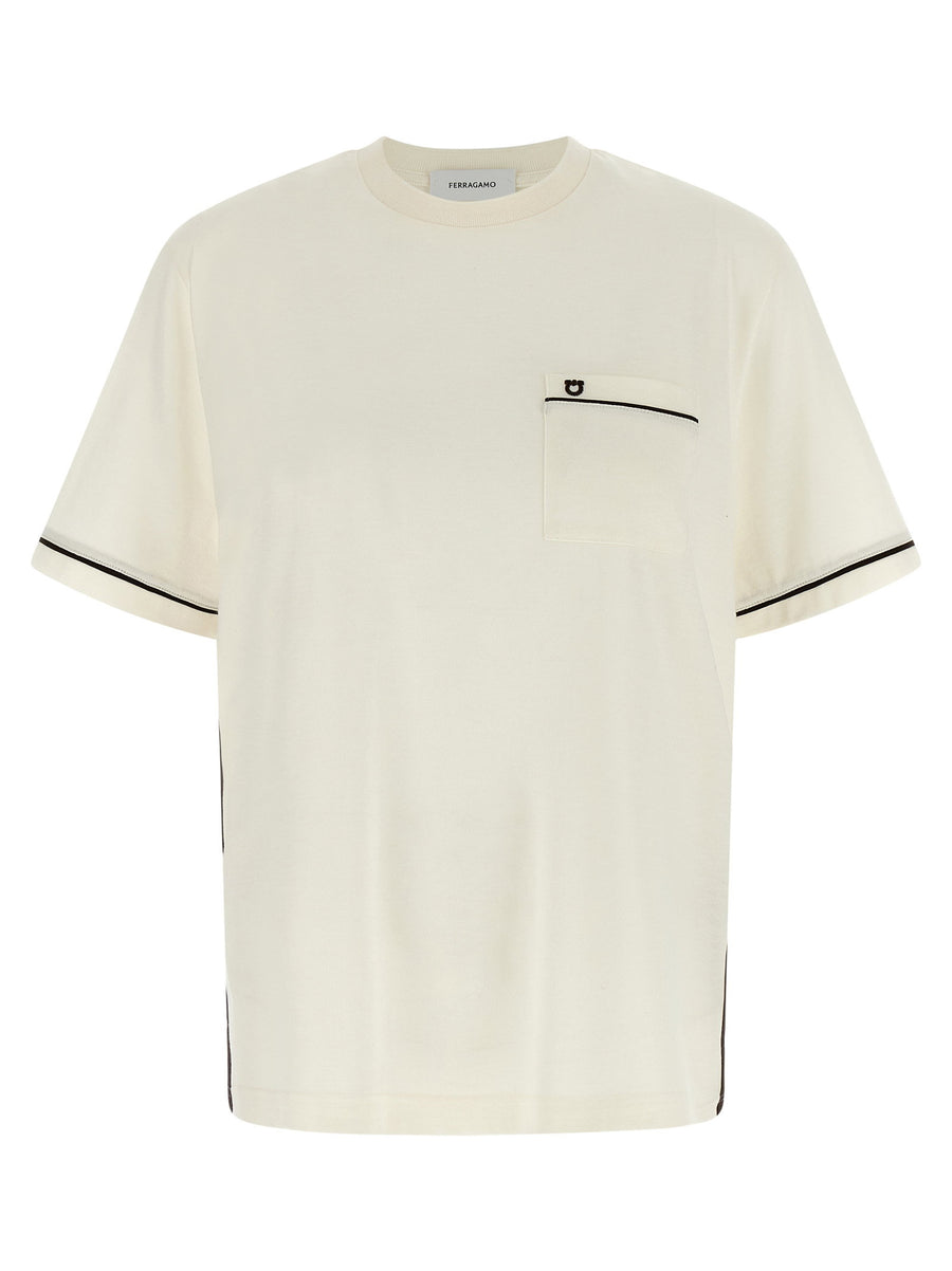 Ferragamo Gancini-Embroidered Cotton-Cashmere T-shirt — Cream