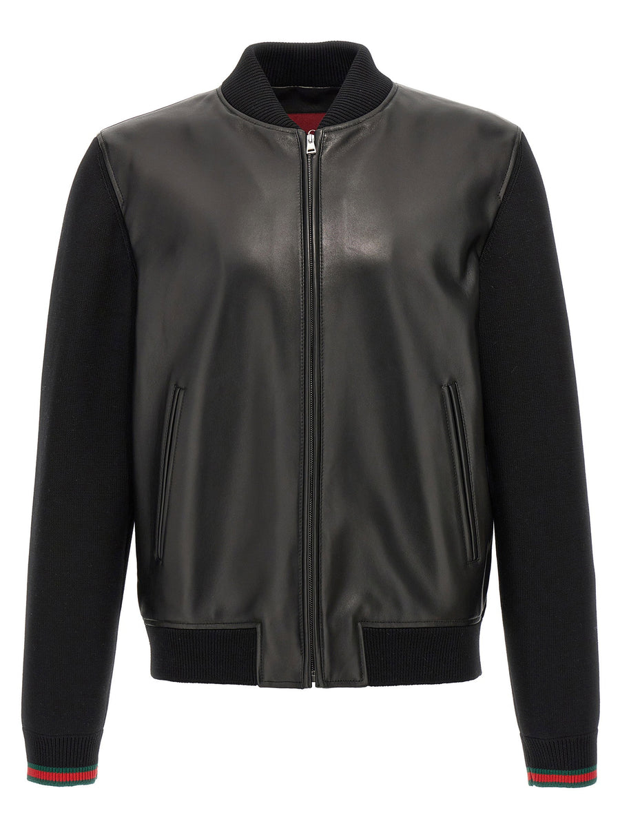 Gucci Bimaterial Nappa and Knit Bomber Jacket — Black