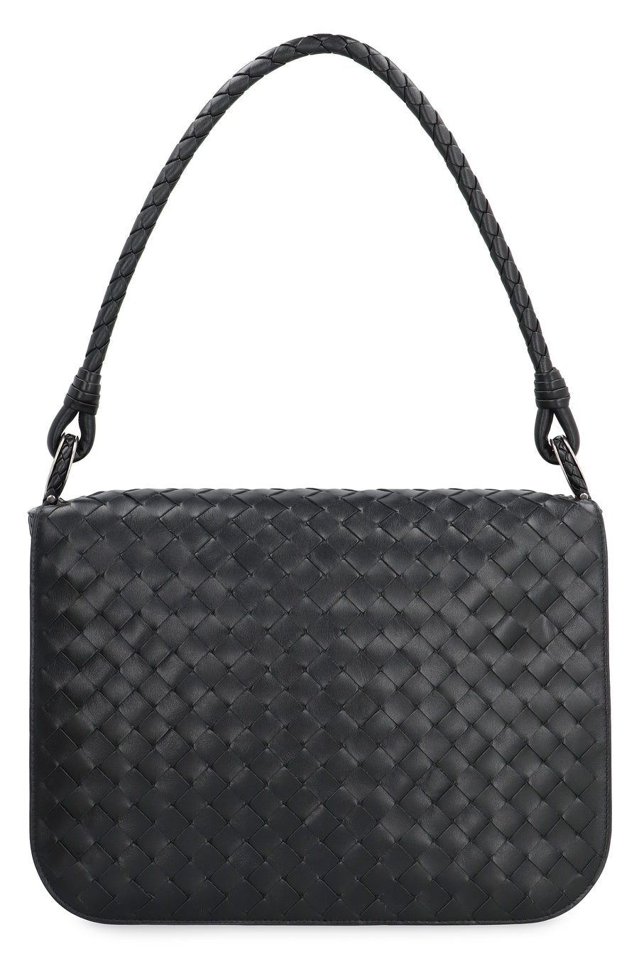 Intrecciato Leather Messenger Bag Black Calfskin