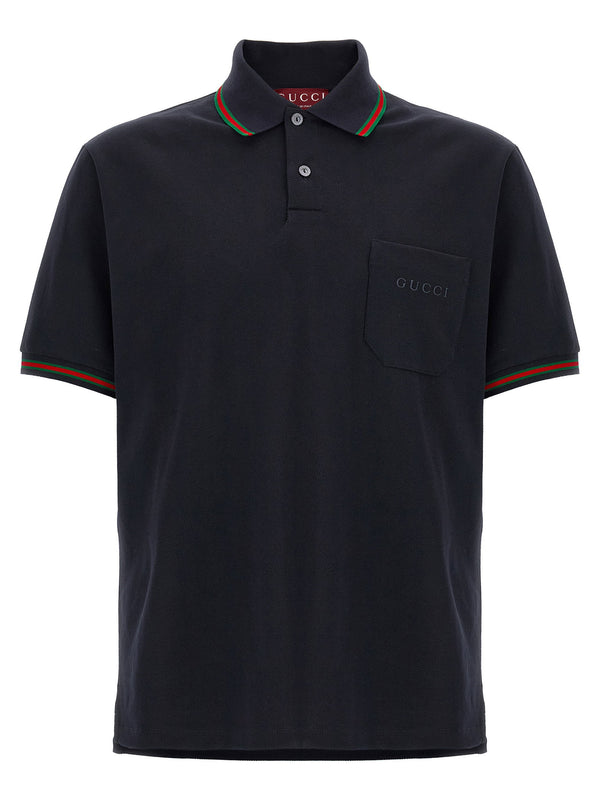 Gucci Web-Striped Piquet Polo — Black