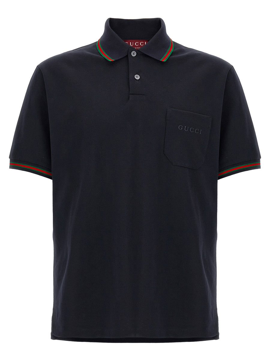 Gucci Web Striped Polo Shirt — Black