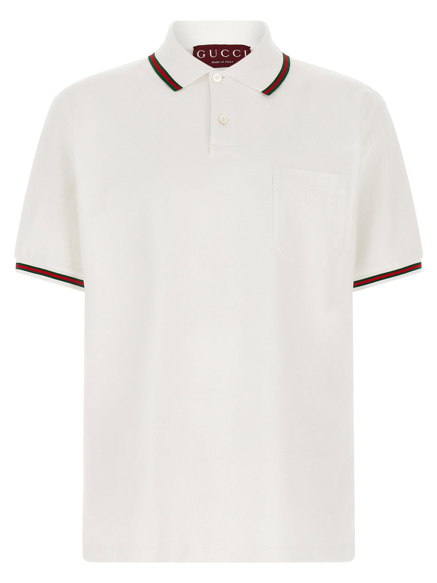 Gucci Web-Trimmed Cotton Piqué Polo Shirt — White