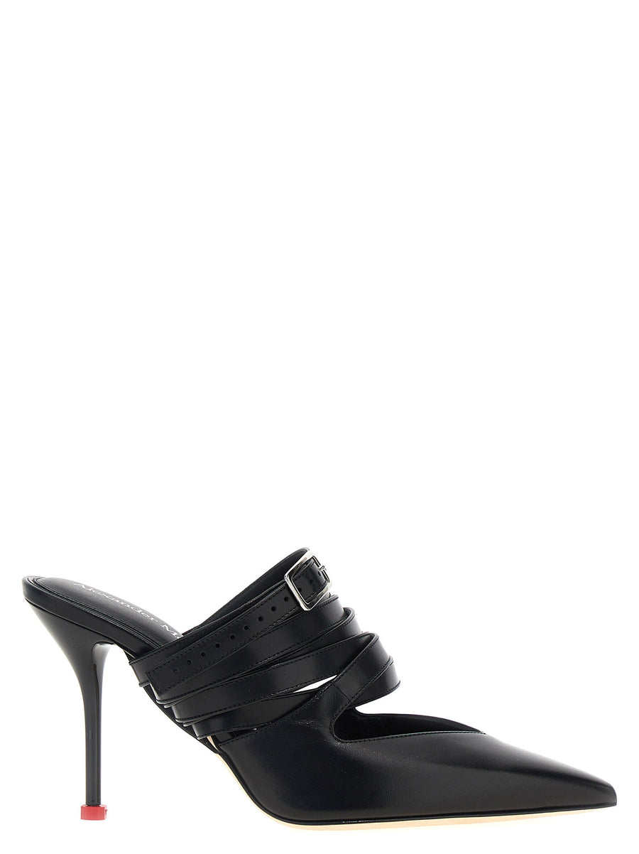 Alexander McQueen Multi-Strap Leather Mule — Black