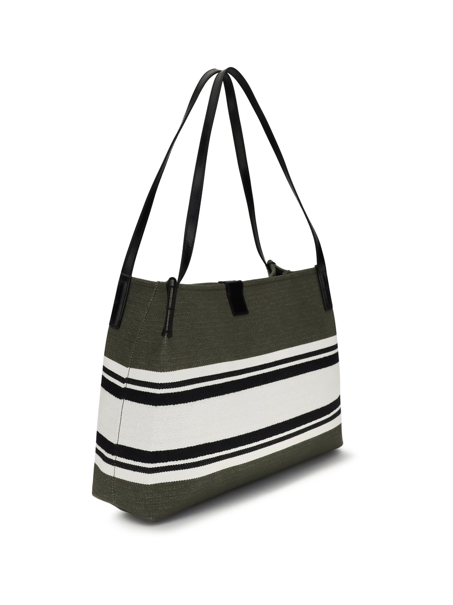 Tote Bag Release Canvas-Leather Dark Olive-Black-White Olive/black/white Cotton Handbags
