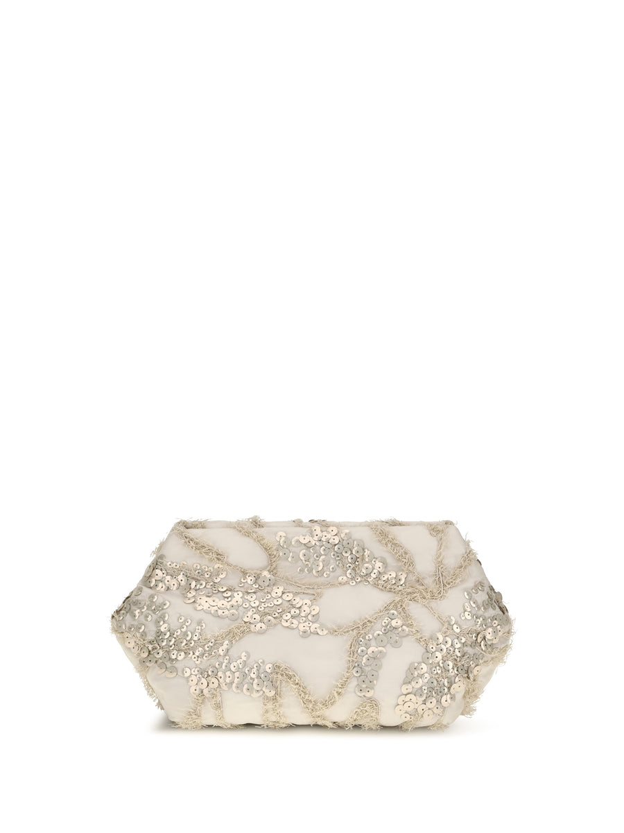 Embroidered Silk Organza Clutch Feather Shoulder Bags