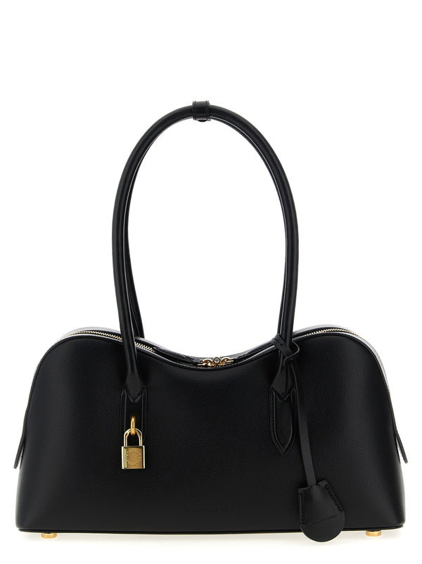 Stella Mccartney Hammered leather-effect fabric with canopy hemp lining shoulder bag in black