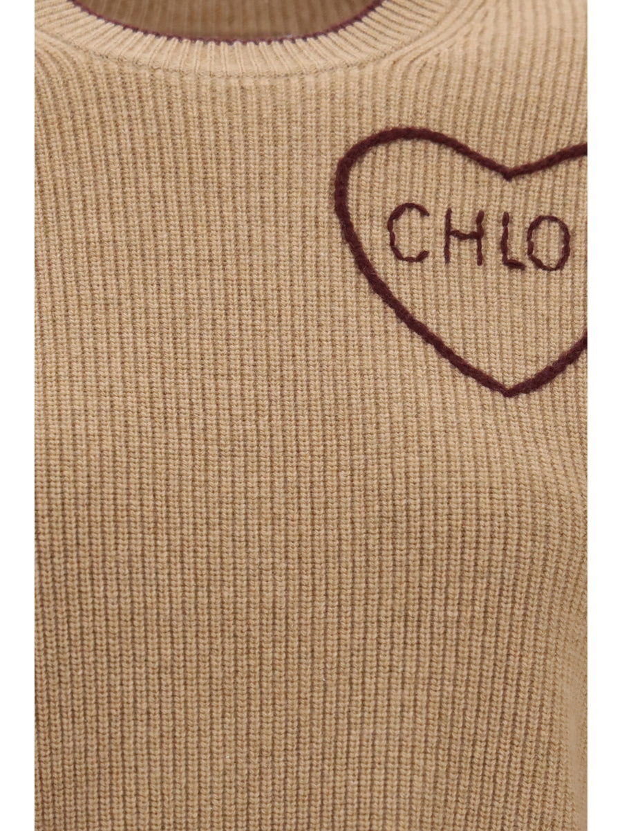 Sweater Heart-Logo Bleached Brown Merino Wool (ovis Aries)