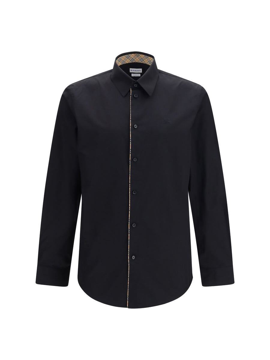 Cotton Shirt With Check Trims Black