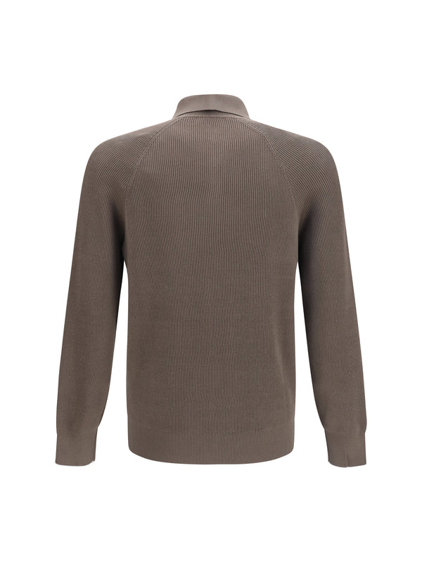 Long-Sleeve Knit Polo Shirt Hazelnut-Panama Hazelnut/panama Cotton