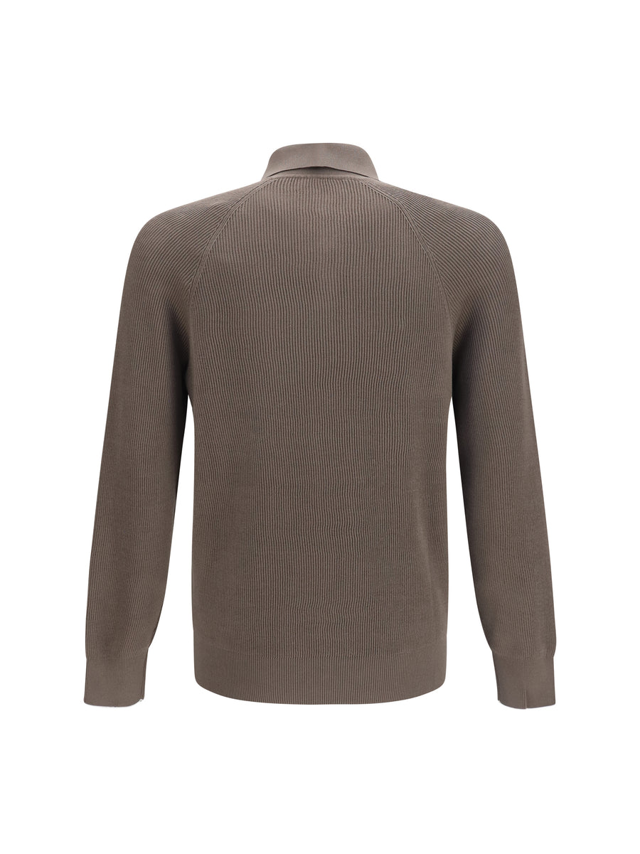 Long-Sleeve Knit Polo Shirt Hazelnut-Panama Hazelnut/panama Cotton