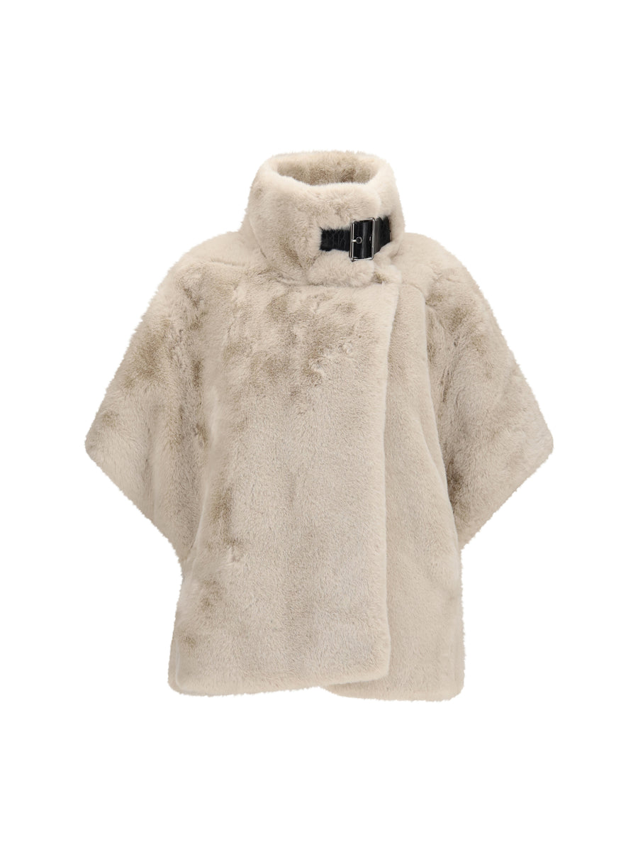 Faux Fur Jacket With Buckle Beige-giorno Piovoso Polyester