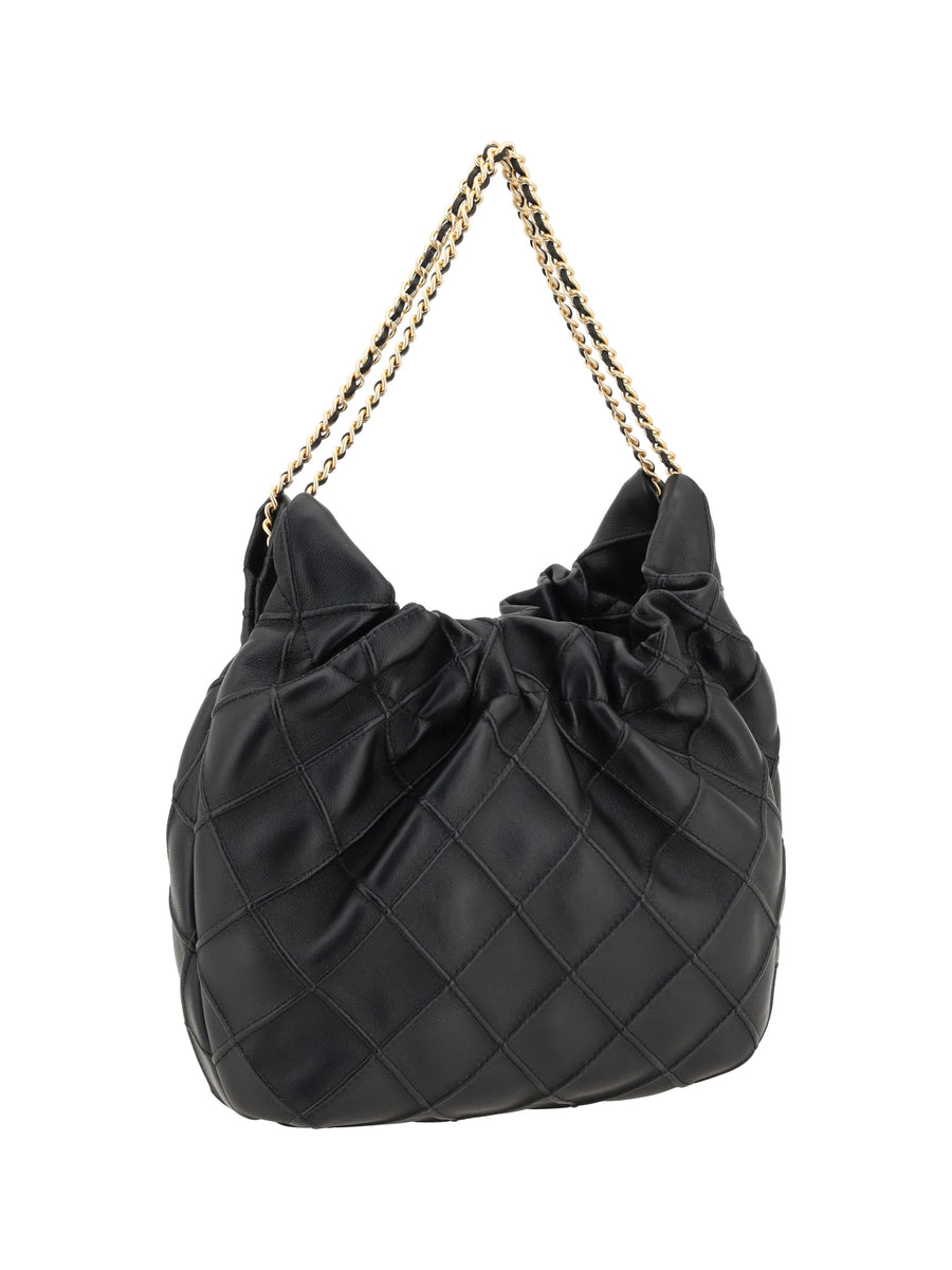Mini Hobo Shoulder Bag Fleming Black Calf Leather