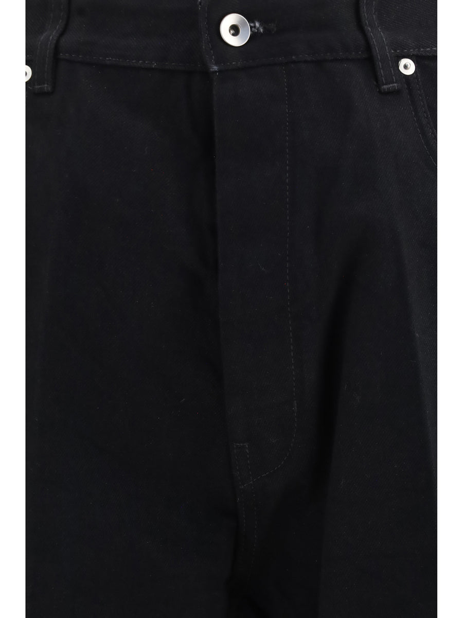 Wide-Leg Jeans With Frayed Hem Black Cotton