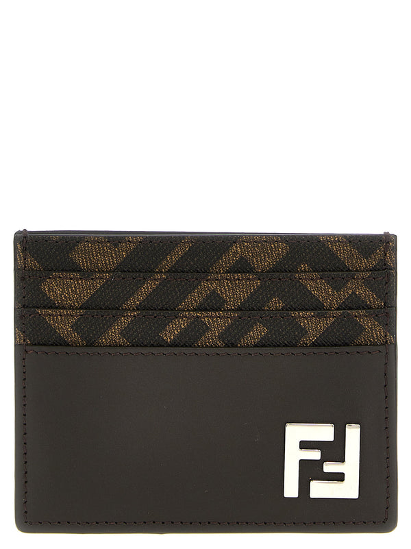 حافظة Fendi FF شعار كانفا و جلد بطاقة — أسود