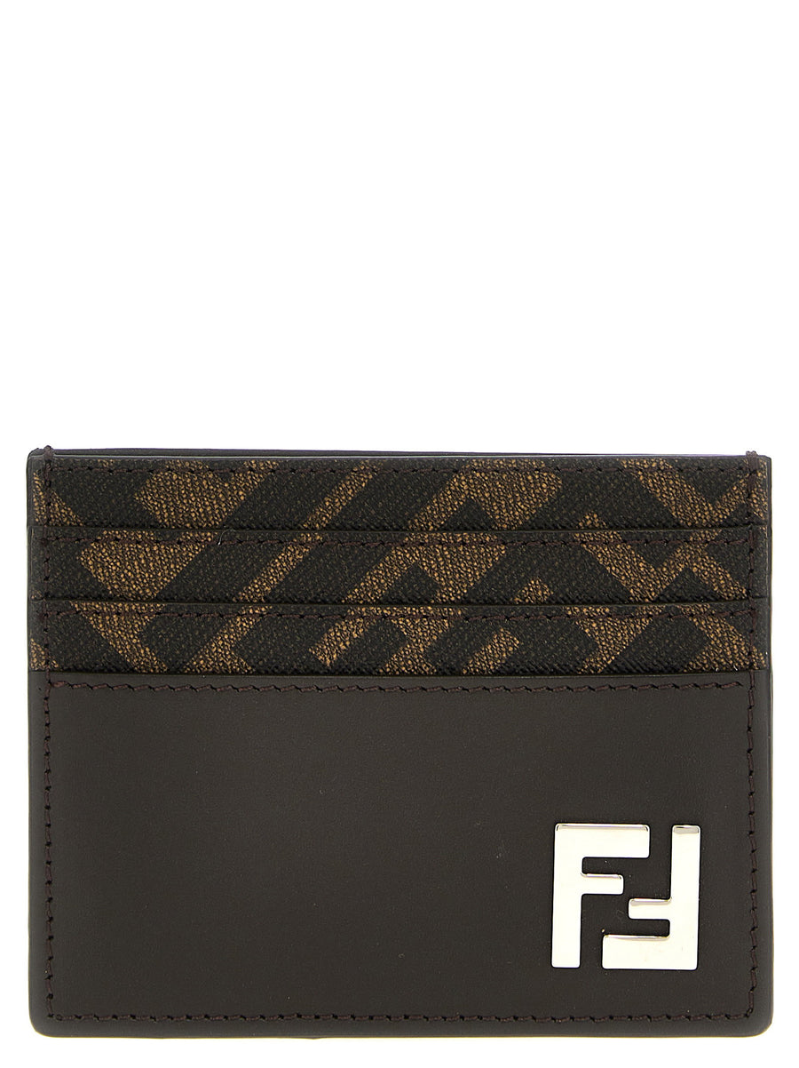 حافظة Fendi FF شعار كانفا و جلد بطاقة — أسود