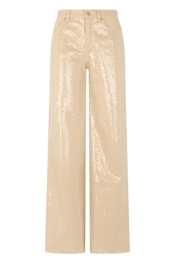 Wide-Leg Trousers Beige Cotton