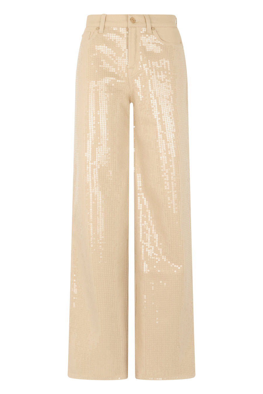 Wide-Leg Trousers Beige Cotton