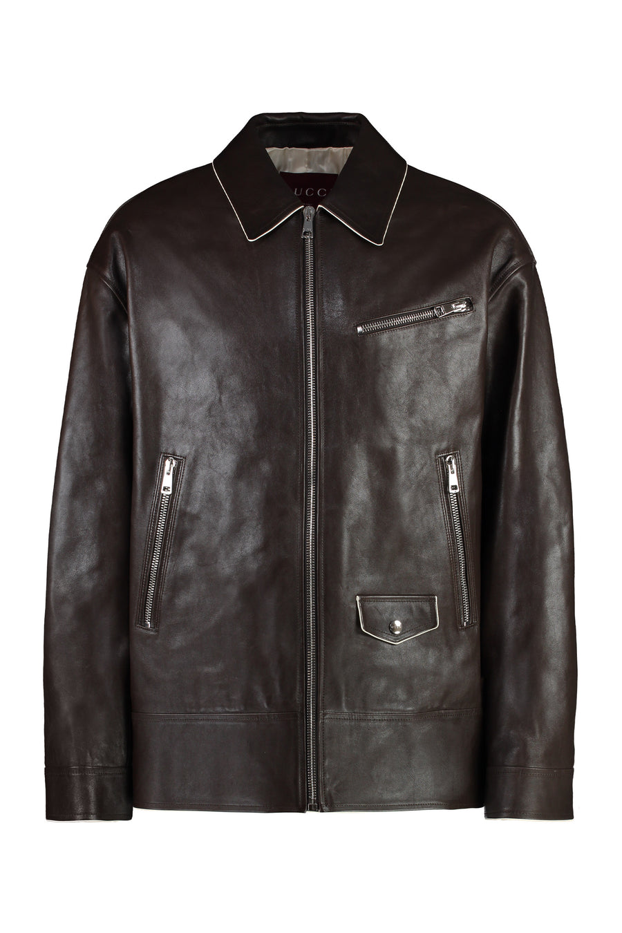 Calf Leather Jacket With Contrasting Details Brown General Lamb