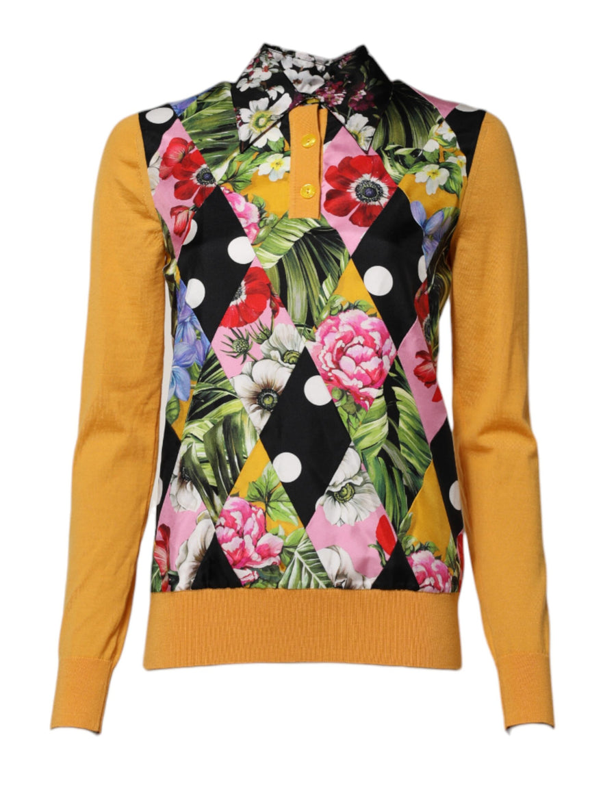 Dolce & Gabbana 50% Cashmere 43% Silk 7% Nylon polo top in yellow