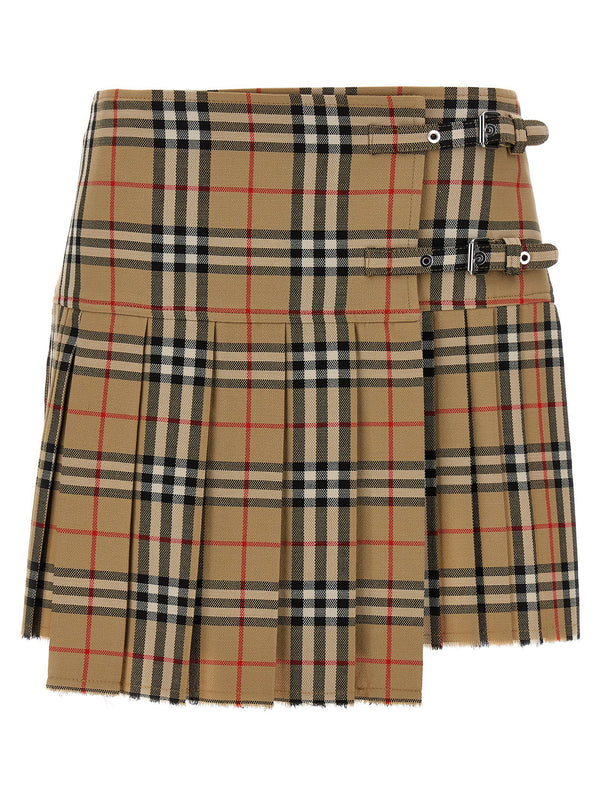 Burberry Burberry Check صوف تنورة كيلت بلون الجملي