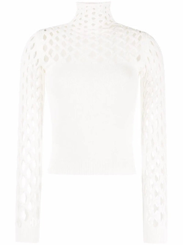 Valentino Garavani Open-Knit Roll-Neck Top Neutrals