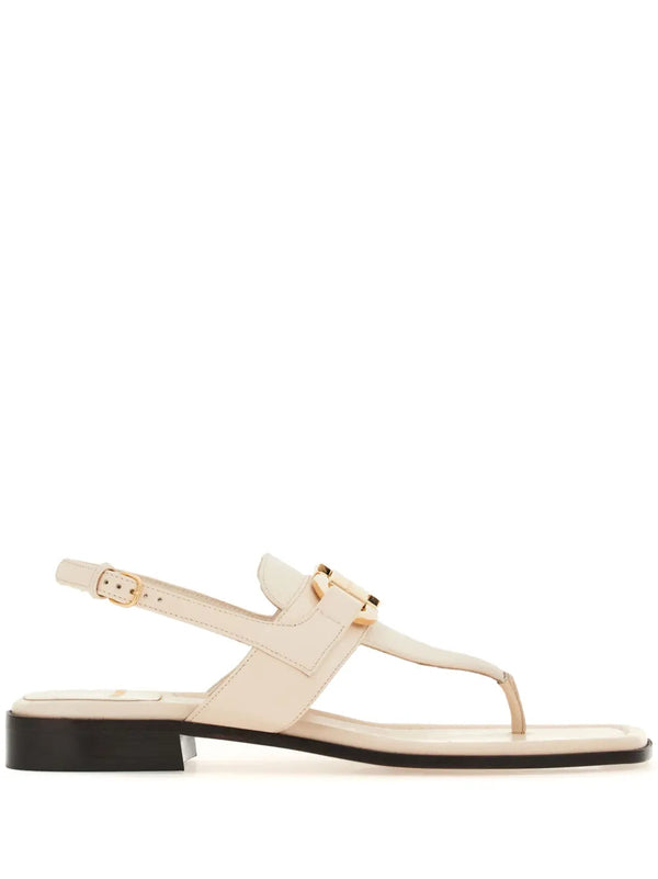 Ferragamo Gancini-Buckle Leather Sandals White