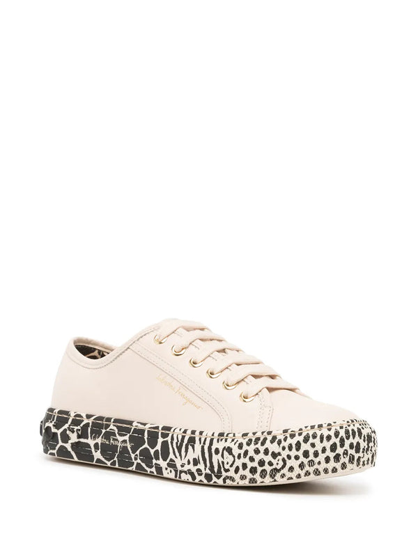 Ferragamo Calf leather; Rubber sneaker in beige