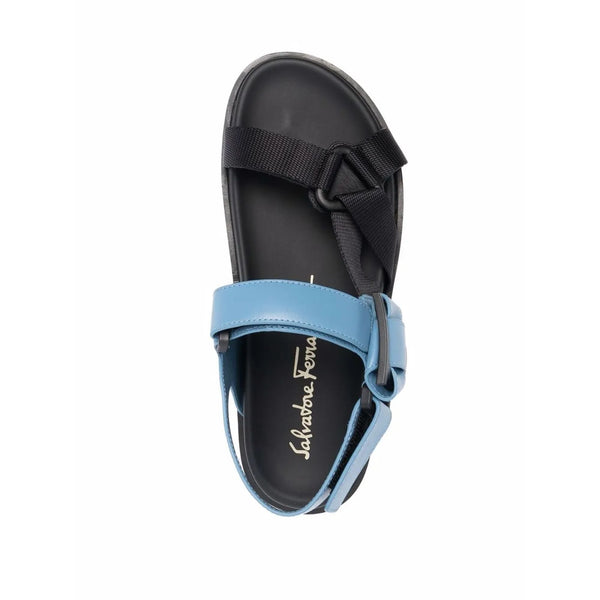 Ferragamo Leather/Cotton sandal in blue