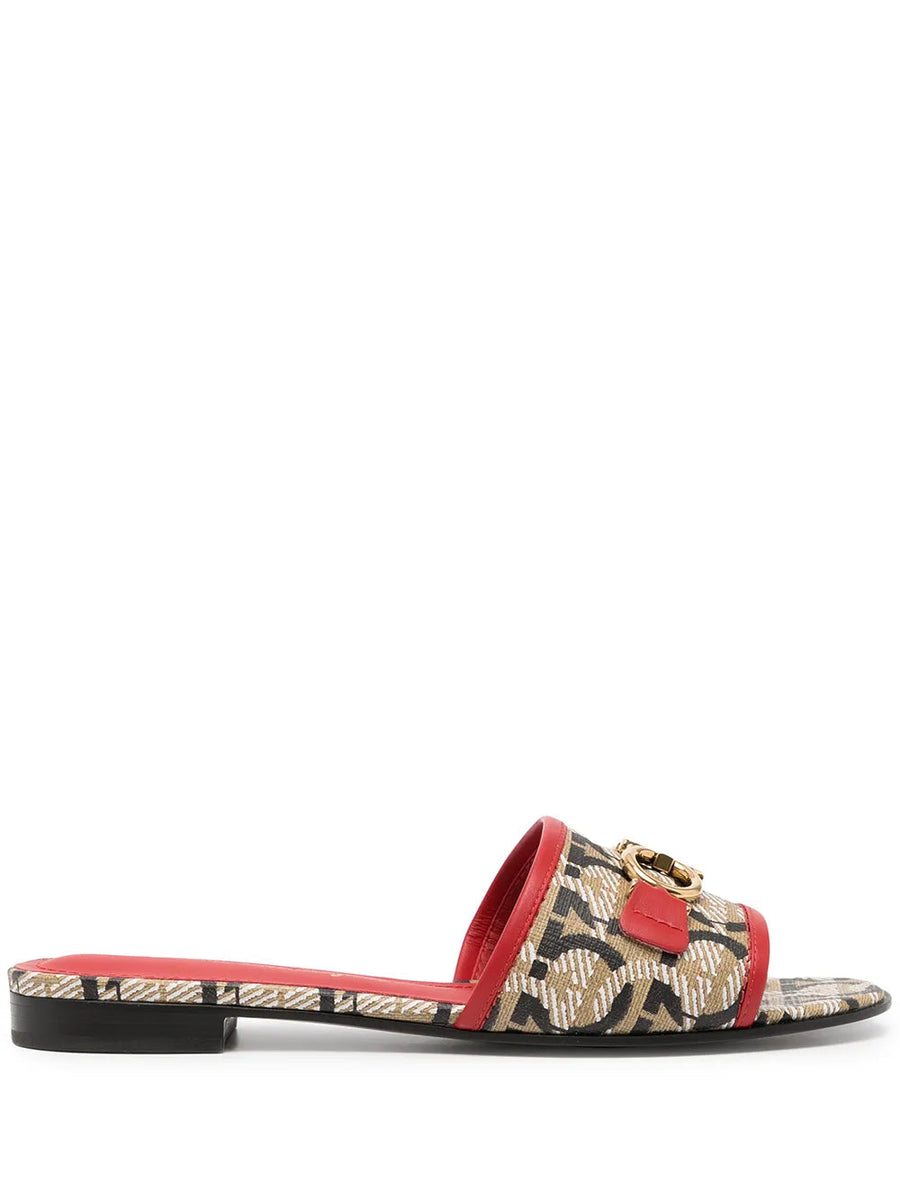 Ferragamo Canvas with leather trim mule in red