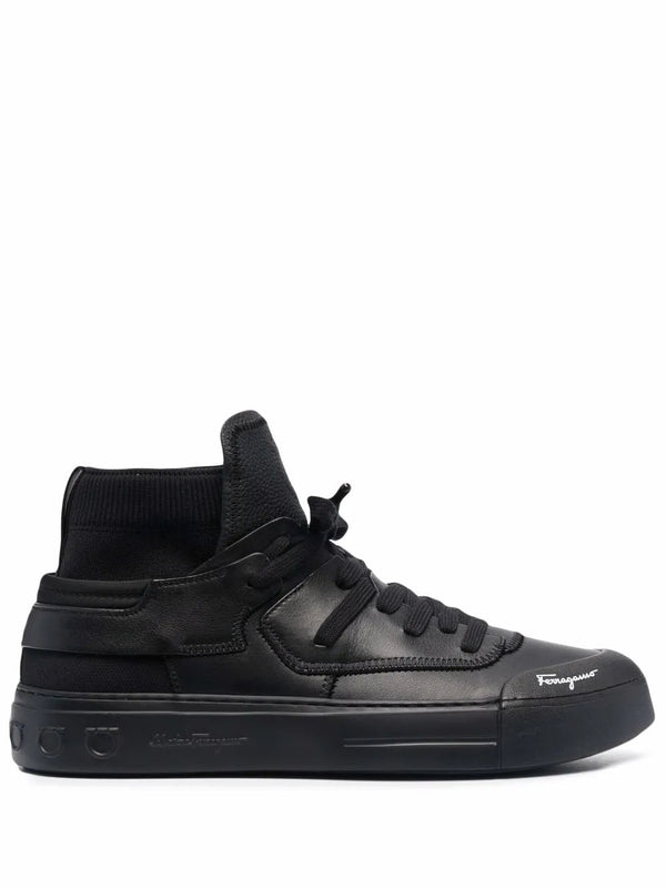 Ferragamo Leather and textile sneaker in black