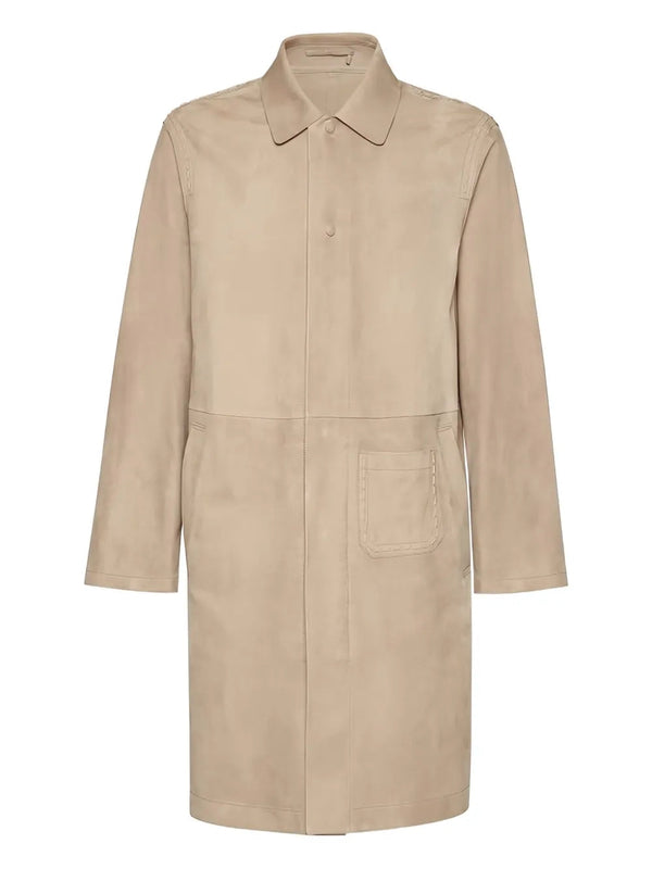 Ferragamo Suede leather coat in beige