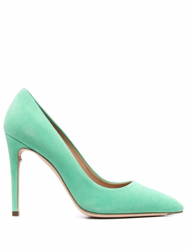 Ferragamo Suede; leather lining; leather sole pump in green