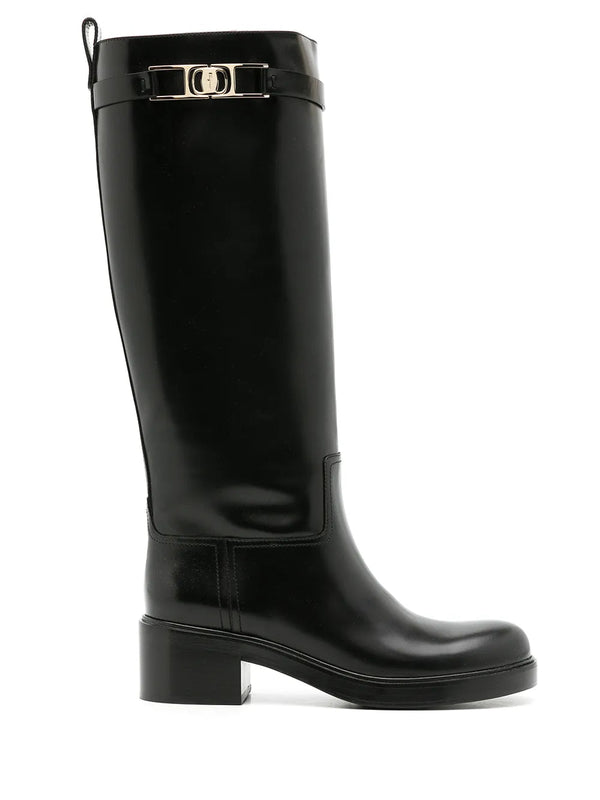 Ferragamo Leather knee boot in black